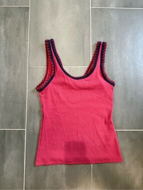 Boden Raspberry Tank with Navy Trim - Size 4 - EUC